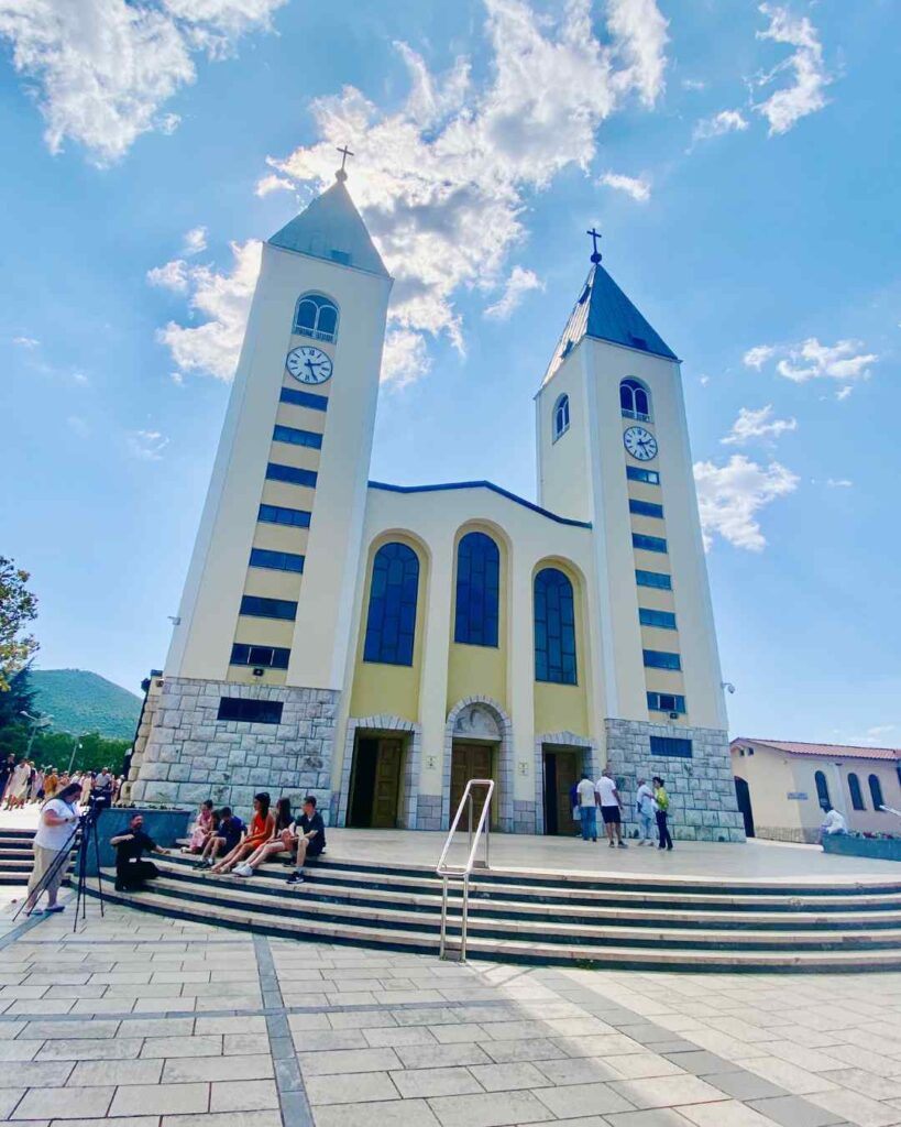 Saint James Church in Medjugorje on a sunny day.